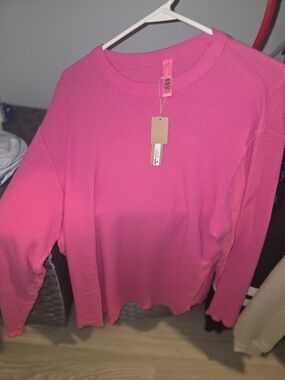 SKIMS Bright Pink Waffle Long-Sleeve Tee